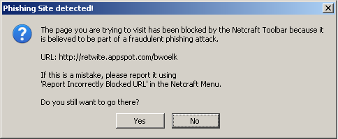 Netcraft warning message