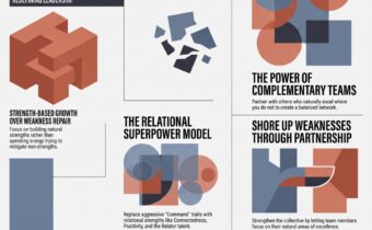 Infographic titled "Affirming Your Quiet Superpowers: Build on Strengths, Not Weaknesses," featuring two main sections detailing internal and external shifts for quiet leadership: The Internal Shift: Redefining Leadership Strength-Based Growth Over Weakness Repair: Focuses on building natural strengths rather than spending energy trying to mitigate non-strengths. Quiet Influence vs. Loud Control: Focuses on leading through deep listening, trust-building, and internal processing rather than "command-and-control" management. The Relational Superpower Model: Replaces aggressive "Command" traits with relational strengths like Connectedness, Positivity, and the Relater talent. The External Shift: Building Collaborative Networks The Power of Complementary Teams: Partners with others who naturally excel where you do not to create a balanced network. Shore Up Weaknesses Through Partnership: Strengthens the collective by letting team members focus on their natural areas of excellence. "We Really Need Each Other": Highlights that effective change is driven by individual contributors who leverage mutual credibility and diverse perspectives.